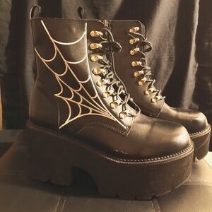 Black Platform Spiderweb Boots